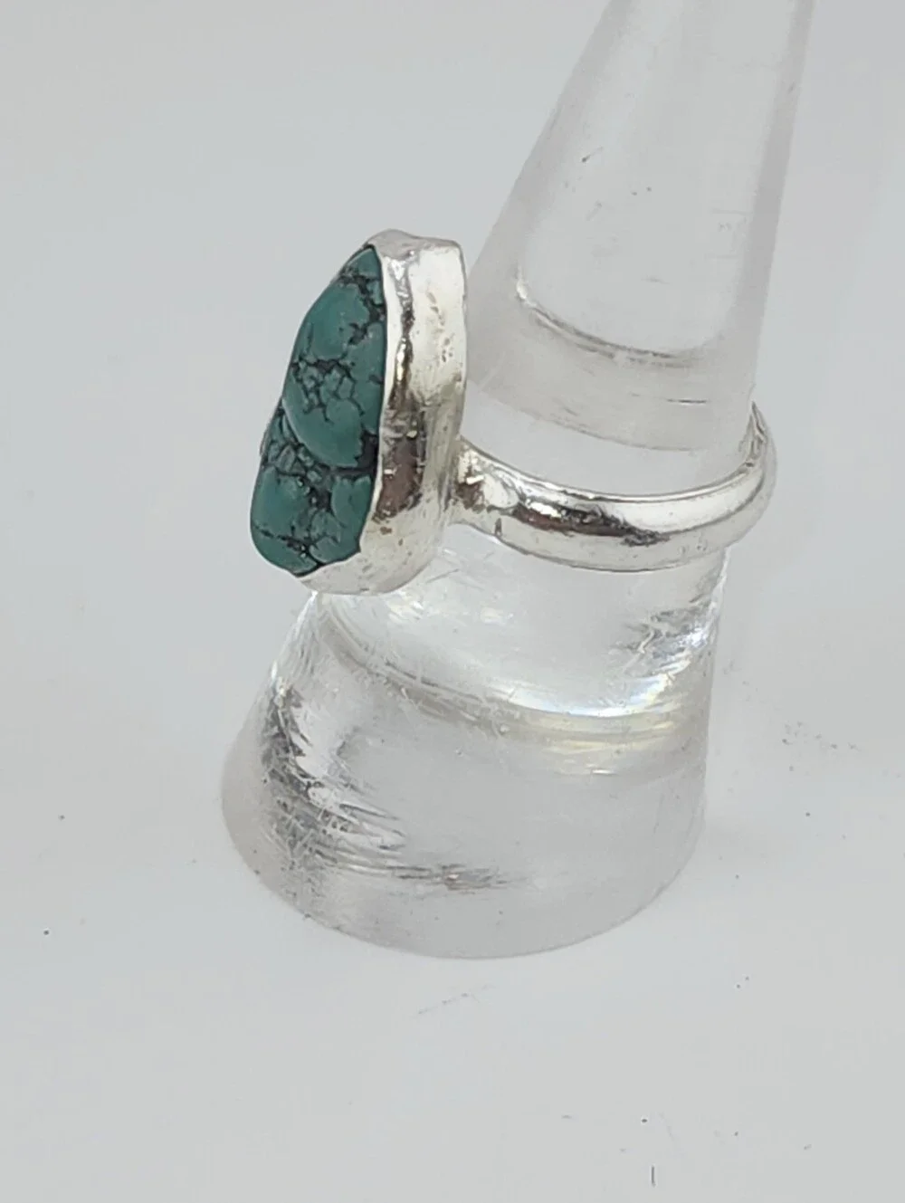 TURQUOISE BOHEMIAN RING HANDMADE IN STERLING RECYCLED METAL SIZE 8 GENUINE STONE